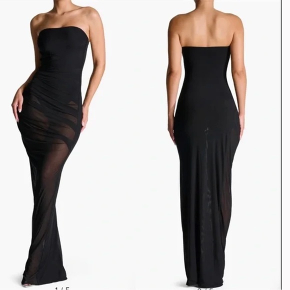 Naked Wardrobe Strapless Shirred Sheer Mesh Body-Con Dress - Small - Picture 1 of 8